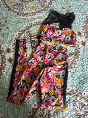 ABS2B Colorful Donut and Candy Print Active Set with Black Mesh